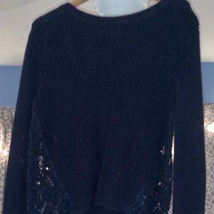 Blue Ribbed Lace Sweater